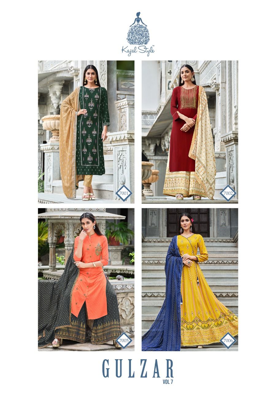 Gulzar 7 Festive Wear Heavy Rayon Print With Embroidery Ready Made Collection